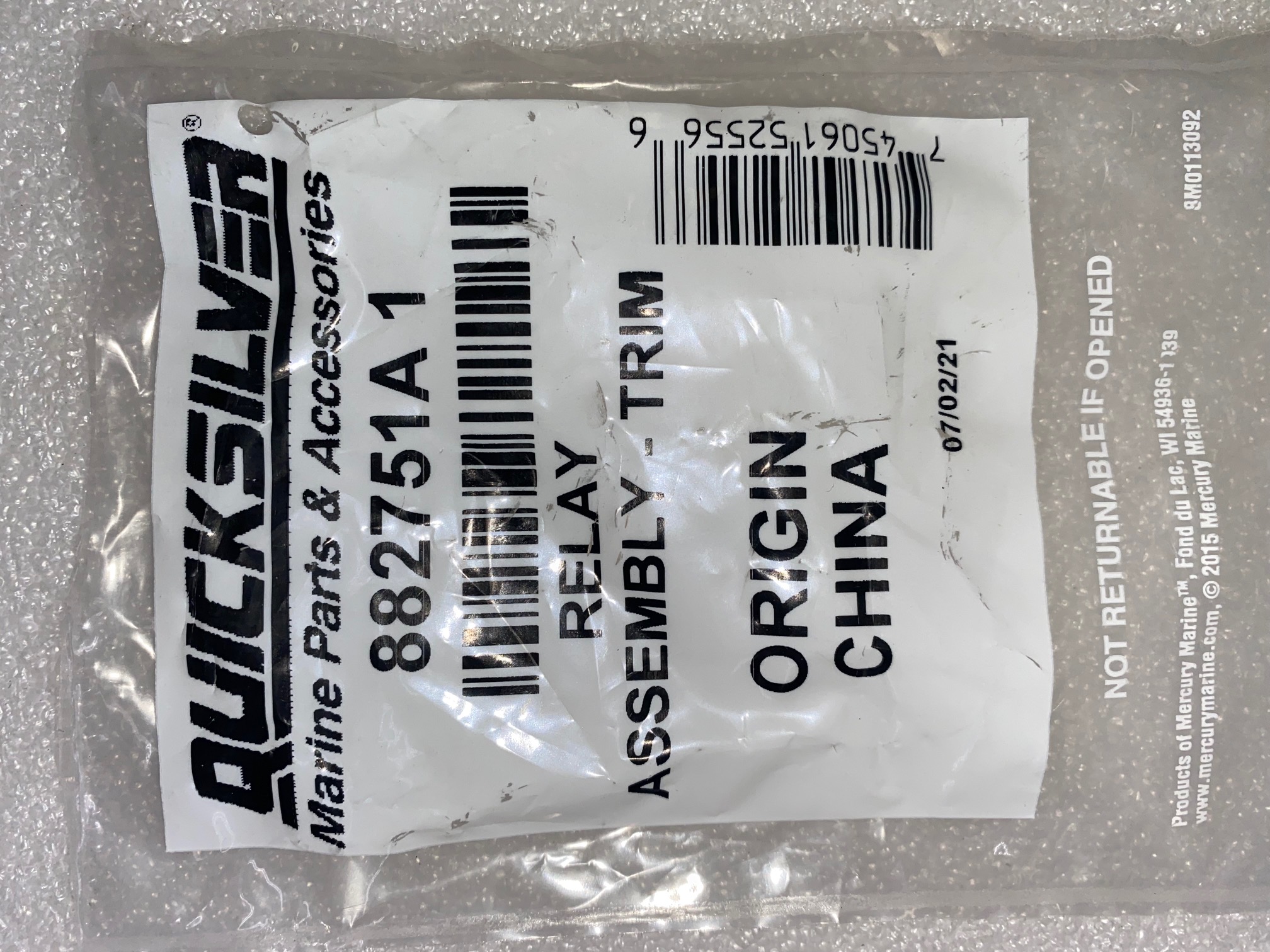 Mercury | RELAY ASSEMBLY-TRIM | Package Quantity @1 | 882751A1 | 8M0207773